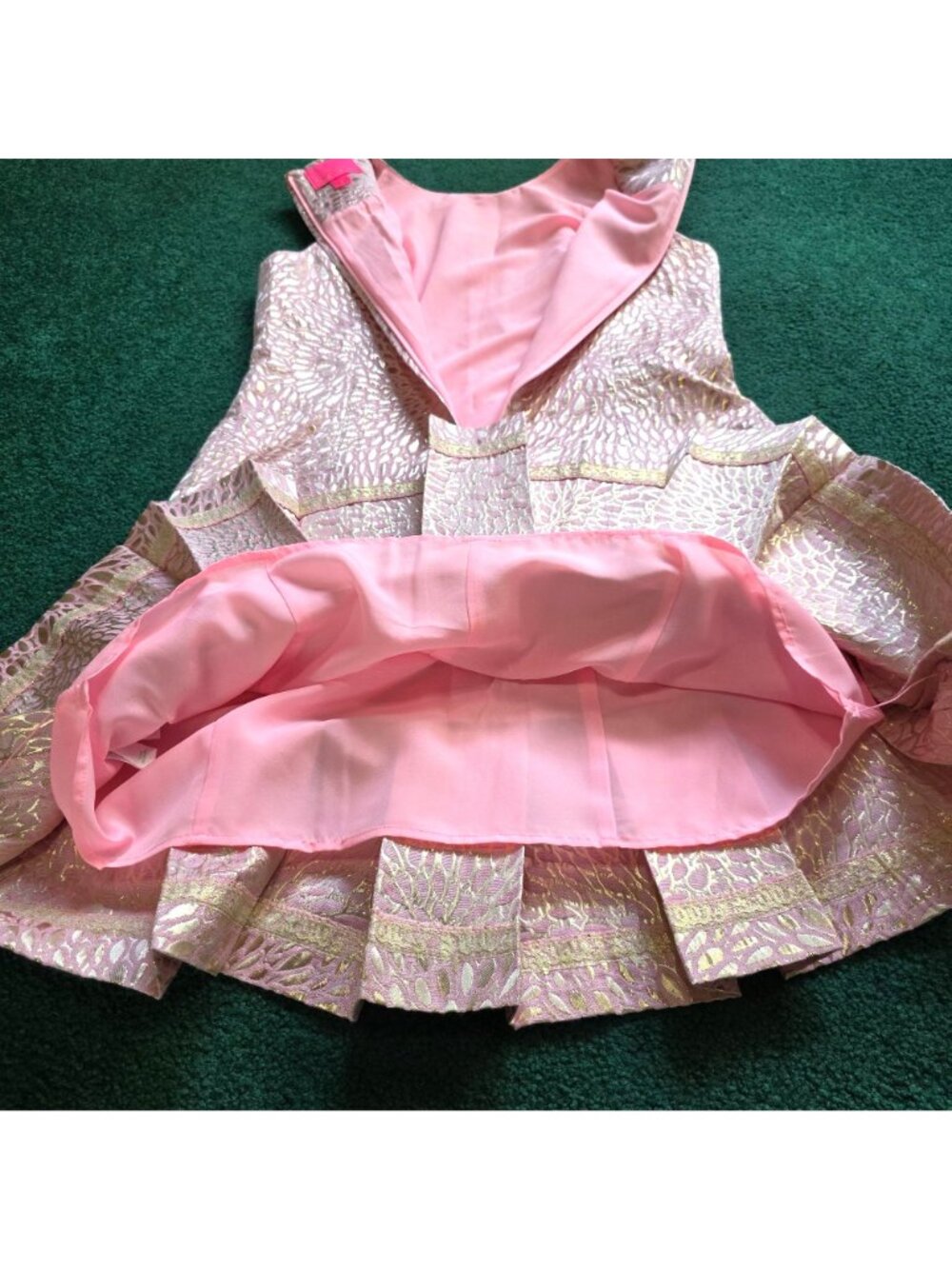 Lilly Pulitzer Abree Dress Sz M Prosseco Pink Lagoon Jacquard Gold Brocade EUC - Picture 4 of 10